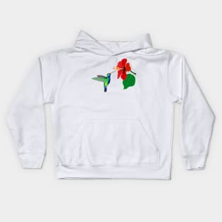 Hummingbird and red hibiscus flower Kids Hoodie